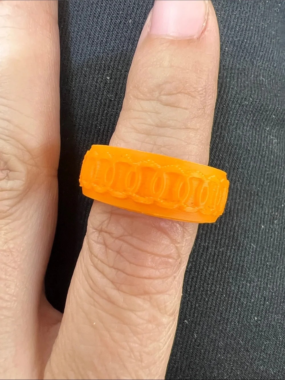 Men's Orange Silicone Ring with Textured Chain Design